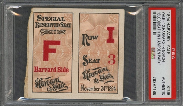 1894 Harvard Vs. Yale Football Ticket - Hampden Park Bloodbath 